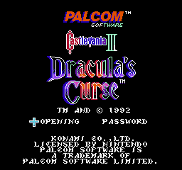 Castlevania III Dracula's Curse title screen for NES